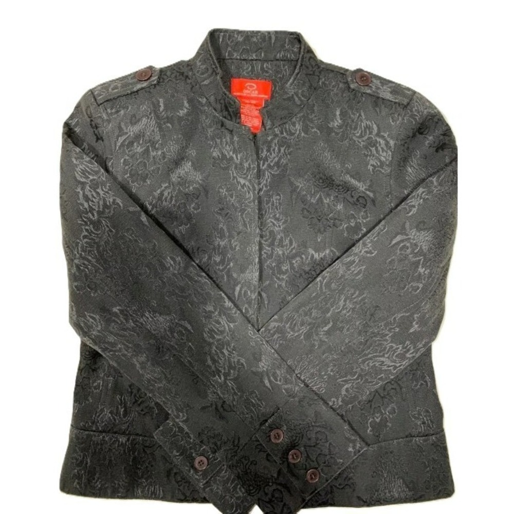 Oscar‎ de la Renta Company Black Brocade Mandarin Collar Jacket Size 12
